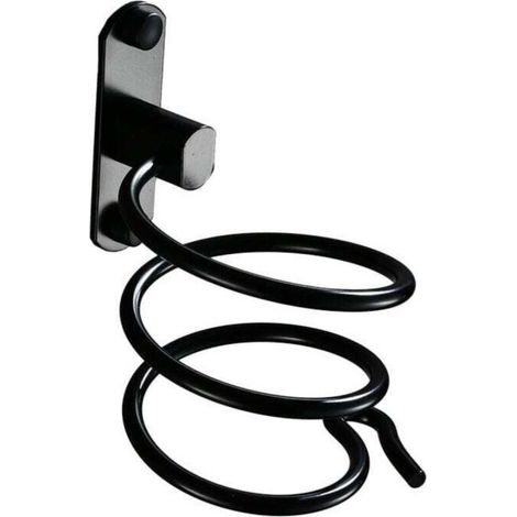 1PC Black Wall Mount Hair Dryer Holder with Drilling Required - For Hotel, Bathroom, Toilet, Barber Shop - Aluminum, Matte Finish