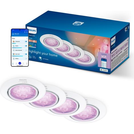 Spot plafond LED RGB, Ampoule GU10, Blanc, Pack de 4 (1/5)