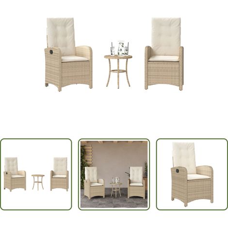 Gartentisch -  3-tlg. Bistro-Set mit Kissen Beige Poly Rattan (1/5)