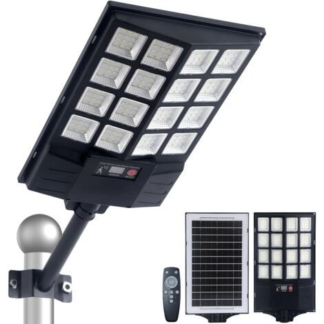 LAN Lampadaire solaire d'extérieur, grand éclairage LED pour parking, étanche, avec détecteur de mouvement et télécommande, pour cour et parking (1 pièce) (1/4)