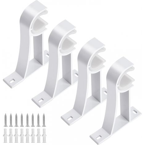 Set mit 4 robusten, weißen Gardinenstangenhalterungen inklusive Schrauben und Gardinenhaken für 2,5 bis 3,1 cm Wandgardinenstangen (1/5)