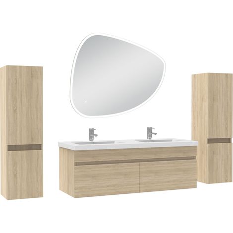 Ocean meubles double vasque 120cm colonnex2 + vasque + miroir 3 couleurs lumineux Chêne Wotan (1/5)
