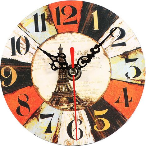 Horloge murale ronde en MDF antique de style européen, 1 pièce, pour la décoration de la maison ou du bureau 1 (1/5)