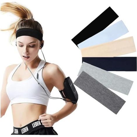 Bandeau Cheveux Femme, 6 Pièces Bandeaux de Sport, Bandeaux de Cheveux Élastique Antidérapant, Bandeau Anti-Transpiration, Bandeaux (1/5)