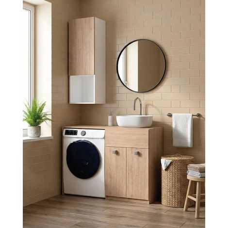 Mobile coprilavatrice Sindy Sx - Contenitore salvaspazio per bagno e lavanderia - Lavatrice non inclusa - Lavandino e Pensile compresi - Virginia - 122x93x60 cm (1/3)