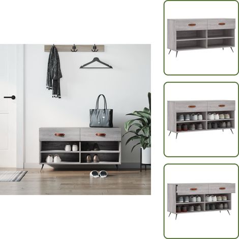 Banc à chaussures sonoma gris 102x35x55 cm bois d'ingénierie - Meuble Range Chaussure - Banc Chaussure - Rangement Chaussures - Meuble Entrée - Rangement Maison