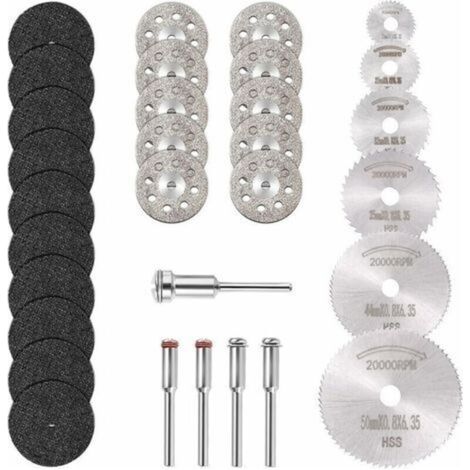 Mini Disque Diamant à Tronçonner & Mini Lame de Scie Circulaire HSS & Mini Disque de Coupe en Résine (3mm Mandrins) pour Bois Pierre Métal - Paquet de 31Pcs (1/5)