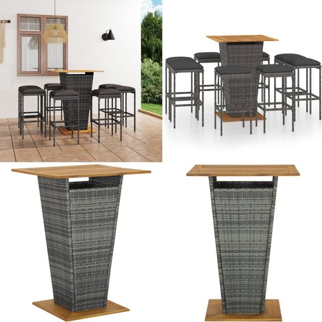 Ensemble de bar de jardin 9 pcs et coussins Résine tressée Gris - Ensemble Salon De Jardin - Mobilier De Jardin - Set De Bar - Table Basse - Chaises Pliantes - Home & Living (1/5)