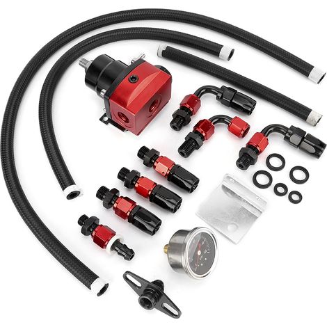 Kit régulateur de pression de carburant universel réglable pour voiture avec manomètre 100 PSI (noir + rouge) (1/5)