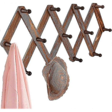 Étagère murale multifonctionnelle en bois avec 13 crochets, idéale pour ranger chapeaux, manteaux, tasses, foulards et bijoux. SZRH AJ (1/4)
