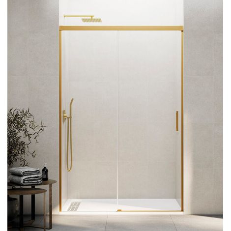 Mampara de ducha frontal 1+1 BASIC 120 cm cristal transparente perfil oro (1/5)