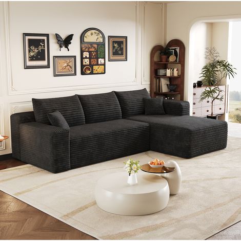 Sofá rinconera 241 cm negro en tela con chaise longue reversible y sin montaje (1/5)