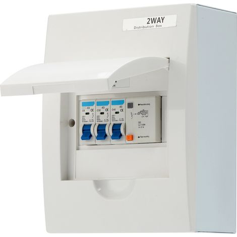 Disjoncteur à 2 voies, boîte de protection de distribution en plastique étanche de style britannique, 40A 30mA, RCD 2MCB (6A32A). (1/5)