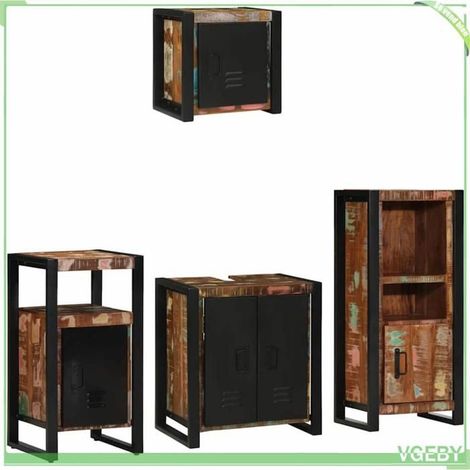 Ensemble mobilier de salle de bain 4 pcs - FAF7291712428050 - Bois recyclé massif - Style industriel - Rangement (1/5)