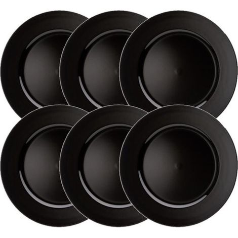 Lot de 6 sous-assiettes rondes noires en plastique de 33 cm - Sous-assiettes pour assiettes plates (1/2)