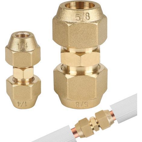Lot de 2 Raccords doubles Tuyaux cuivre 1/4 et 5/8 Connecteurs laiton Sans soudure Climatisation (1/5)