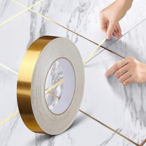 Ruban adhésif décoratif pour carrelage, imperméable, pour joints de carrelage, sols, murs, plafonds, portes et fenêtres, décoration intérieure (2 cm x 50 m), doré (1/5)