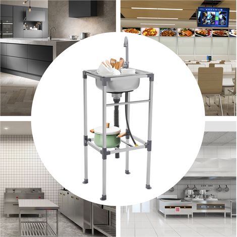 Fregadero de acero inoxidable para patios traseros, cocinas, 1 tazón, mesa de fregadero con grifo de agua fría NUEVO (1/5)
