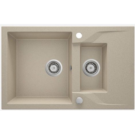 Lavello cucina in granito con 2 vasche e gocciolatoio 78x49 cm sabbia - Nexyo