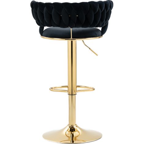 Pack de 2 taburetes de bar de terciopelo negro giratorios 360° con altura regulable y base dorada (1/5)