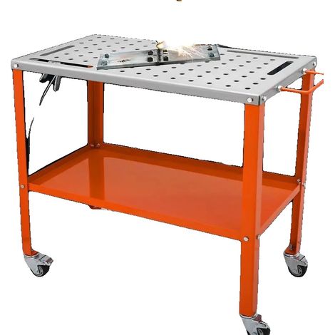 Mesa de soldadura, 91,4 x 45,7 cm, capacidad de carga 544 kg, material acero, 2 niveles, 4 ranuras para herramientas. (1/5)