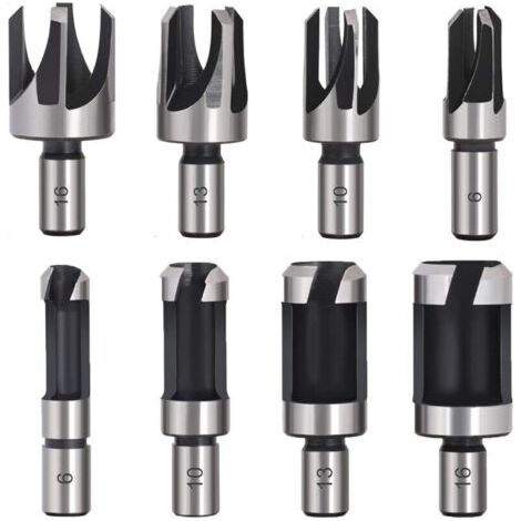 Tourillon Bois 8-teiliges HSS-Holzbohrer-Set, Fräser, Holzdübelfräser, Holzbearbeitungswerkzeuge, Holzdübelbohrer, Holzdübelfräser für Bohrmaschinen, 6 mm / 10 mm / 13 mm / 16 mm, kleine Holzfräser fü