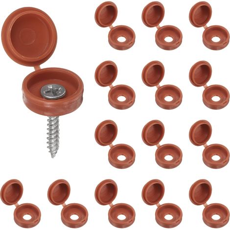 100pcs Coques À Vis À Charnière en Plastique 5.7mm / 0.22" Coques À Vis pour Volet Roulant Couvertures À Rondelle À Clipser pour Fenêtres Balustrades Extérieures Meubles, Marron (1/5)