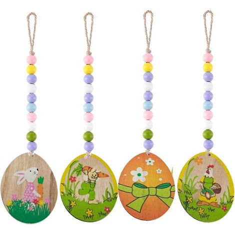 Pendentif en bois avec guirlande de perles de Pâques, lapin, carotte et œuf de coq, idéal pour décorer un mur ou une fenêtre lors de fêtes ou de festivals. Un cadeau adorable (1/5)