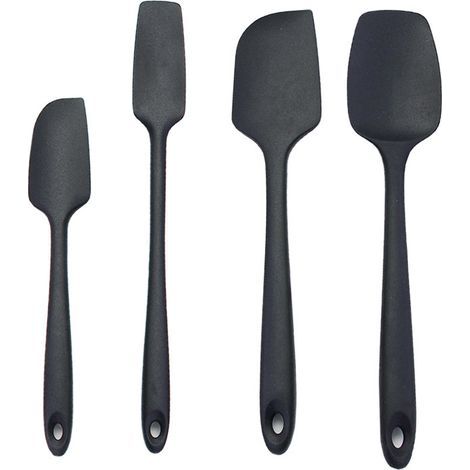 Set mit 4 Silikonspateln, nahtloser, hitzebeständiger Gummilöffelspatel, antihaftbeschichtetes Rührwerkzeug zum Backen (schwarzes Set) (1/5)