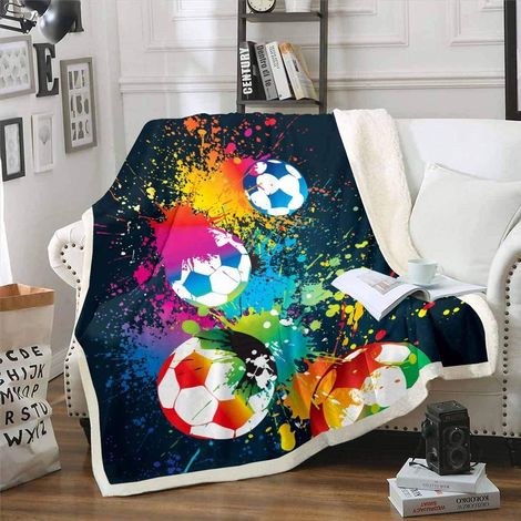 Couverture en peluche pour garçon - 150 x 200 cm - Pour le sport - Pour enfant - Thème football - Couverture douillette - Couverture pour canapé-lit - Ultra douce (1/4)