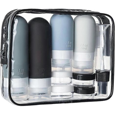Set mit 17 Reiseflaschen, auslaufsichere, flexible Silikonbehälter (1/5)