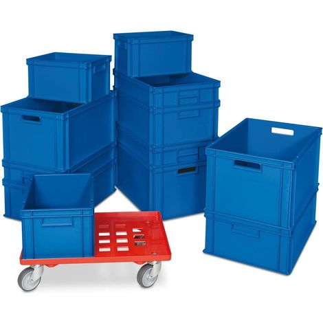 BRB Lot de 12 bacs empilables bleus de 4 tailles + 1 chariot de transport (1/2)