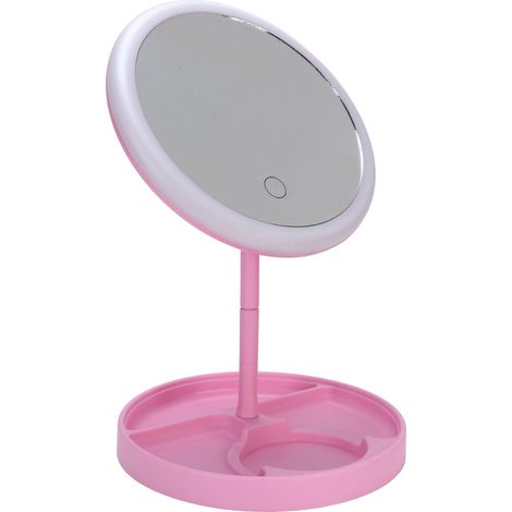 Miroir de maquillage avec éclairage à intensité variable, 3 couleurs, rechargeable par USB, rose, batterie 1200 mAh (1/5)