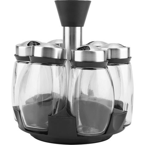 Organisateur De Condiments Rotatif - Bocal À Épices Transparent En Verre Et Acier Inoxydable - Pour Sel Poivre Et Épices - Lot De 3 (1/5)