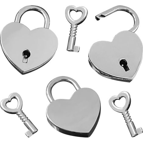 Cadenas en forme de cœur, lot de 3 avec clé, mini cadeau de Saint-Valentin, argenté