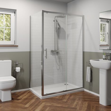 1200 x 760mm Sliding Shower Door & Side Panel Enclosure 6mm Glass Screen Framed (1/5)