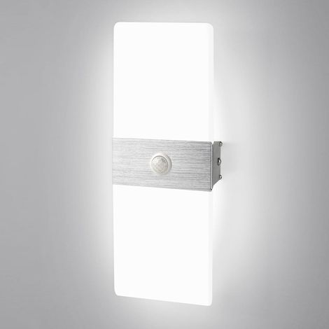 Applique Murale Intérieure LED Détecteur de Mouvement 12W Blanc Froid 6500K Lampe Murale Moderne Acrylique Aluminium Luminaire Éclairage Intérieur Couloir Escalier Balcon Salon Entrée (1/5)