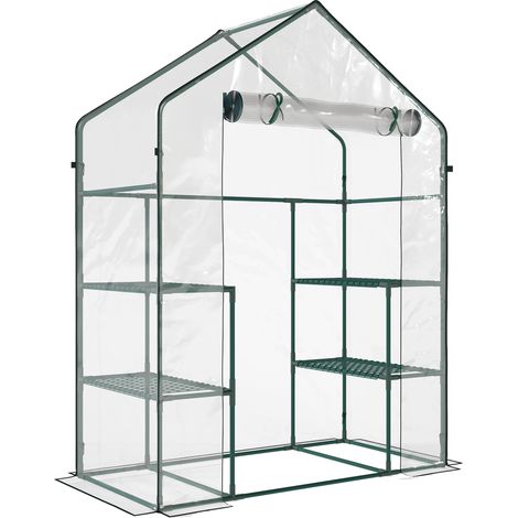 Serre de jardin 4 étagères acier PVC haute densité 140 g/m² anti-UV 142 x 73 x 195 cm transparent vert (1/5)