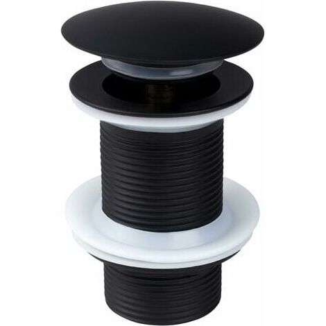 Basin Waste Unslotted, Pop Up Sink Plugs Basin, Basin Sink Waste Modern Pop Up Click Clack Sprung Plug with Overflow, Bathroom Sink Waste for Bathroom Sink Tap, Black (1/5)