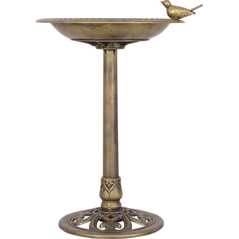 Bain d'oiseaux sur pied diamètre 51 cm haut 72 cm design élégant ambiance cosy en PP bronze (1/2)