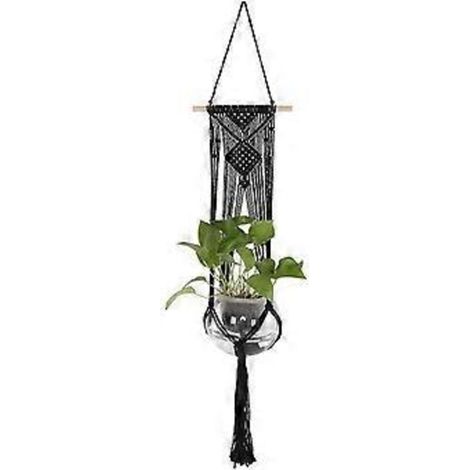 Suspension pour plantes d'intérieur et d'extérieur en macramé, cordelette faite main avec pompons, support pour pot de fleurs, cordon pour suspension, décoration murale (1/3)