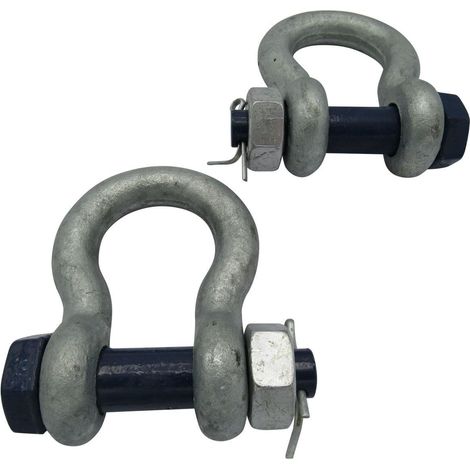 Safety Pin Bow Shackles X2 - 0.75 Ton Galvanised 9MM 750KG Omega (1/5)