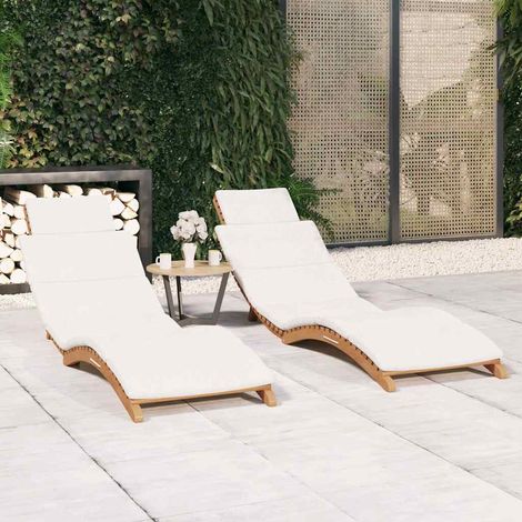 vidaXL Chaises longues lot de 2 avec coussins Bois massif de teck (1/5)