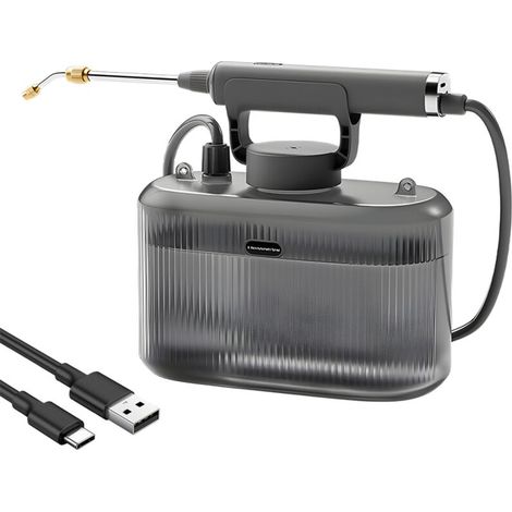 SJLERST Pulvérisateur de jardin alimenté par batterie 1,32 gallon, pulvérisateur électrique de 5 litres avec poignée de chargement USB, perche télescopique, 2 pistolets de pulvérisation, courroie d'ép
