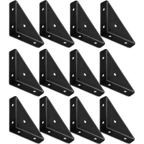 12 Pcs Connecteurs d'Angle Universels, Équerres d'Angles, Support d'Angle Triangulaires en Métal Noir, Connecteurs de Meubles en Bois, pour Meubles Armoires Chaises Tables de Connexion (1/5)