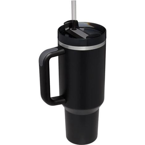Mug avec poignée et paille de 40oz, bouteille d'eau en acier inoxydable 304, mug de voiture réutilisable de grande capacité (Noir) (1/5)