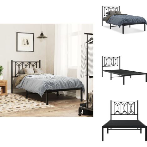 Cadre de lit métal sans matelas avec tête de lit noir 80x200 cm - Cadre De Lit - Lit Double - Lit Metal - Lit Moderne - Literie (1/5)