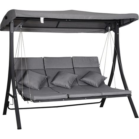 Hollywoodschaukel 3-Sitzer mit verstellbarem Sonnendach und Kissen, Schaukelbank bis 270 kg belastbar
