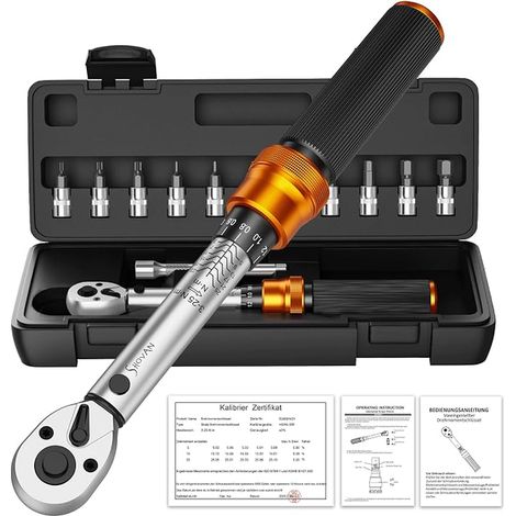 Bicycle Torque Wrench 3-25NM, 1/4 Inch Torque Wrench Set, Ratchet Box Included with 10 cm Extension Rod, Hex Socket and Torx Socket, for Motorcycle, Road and Mountain Bike (1/4)