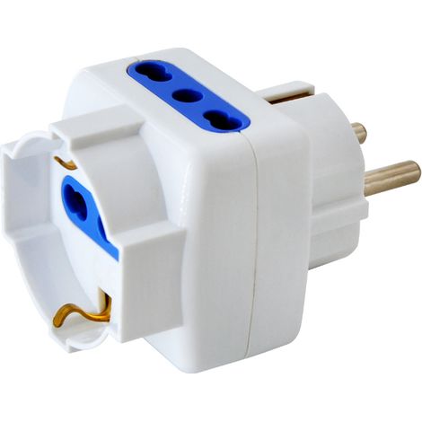Adaptateur Triple 16A Blanc: 2 Prises Bipolaires Et 1 Universelle, Design Compact Sécurisé Pour Connexions Électriques Domestiques Multiples (1/3)